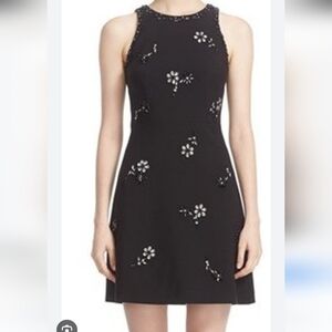 Kate Spade Scattered Brooch Embellished Bejeweled A-Line Mini Dress Black, 8